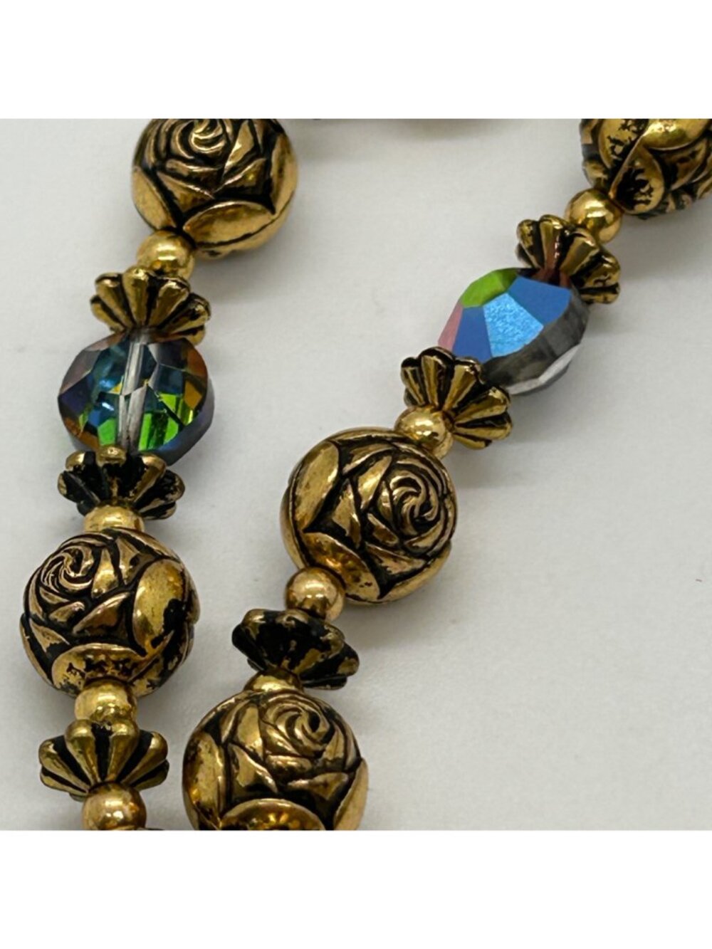 Vintage 1950s Double Strand Gold Rosette Aurora Borealis AB Crystal Bracelet - Picture 8 of 11